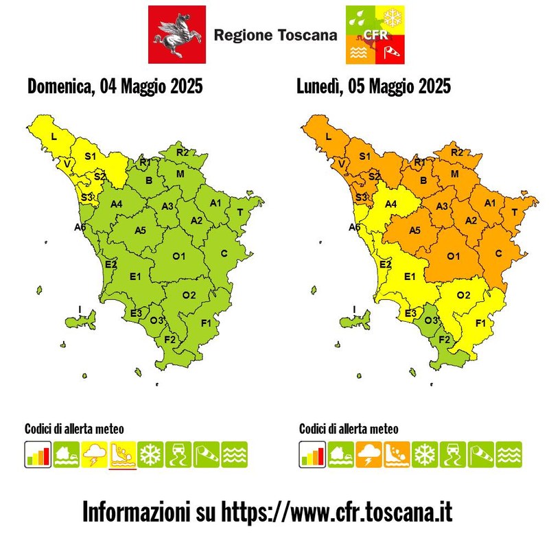 Allerta meteo arancione per lunedì 5 maggio