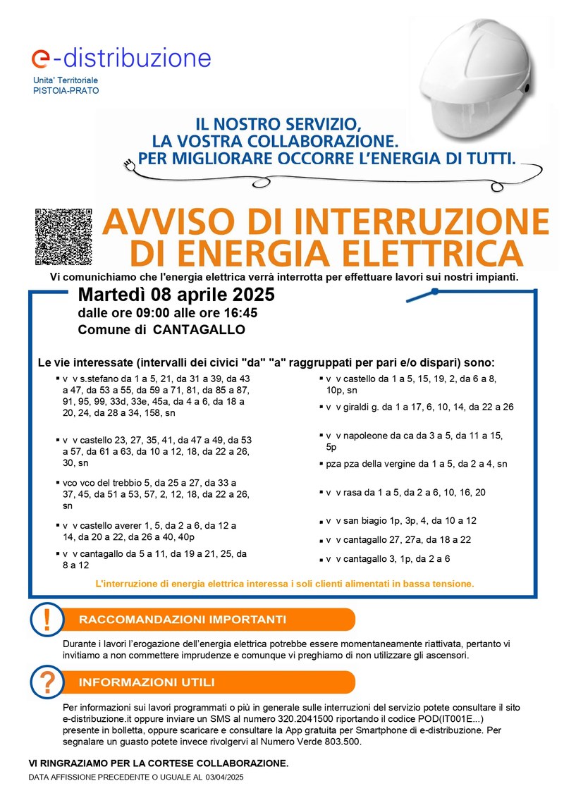 Interruzione fornitura energia eletrica Interruzione fornitura energia eletrica