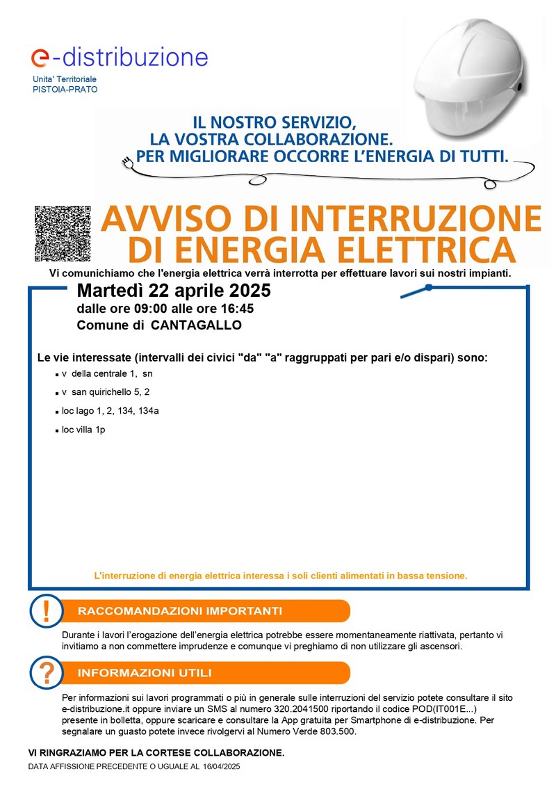 Interruzione fornitura energia elettrica Interruzione fornitura energia elettrica