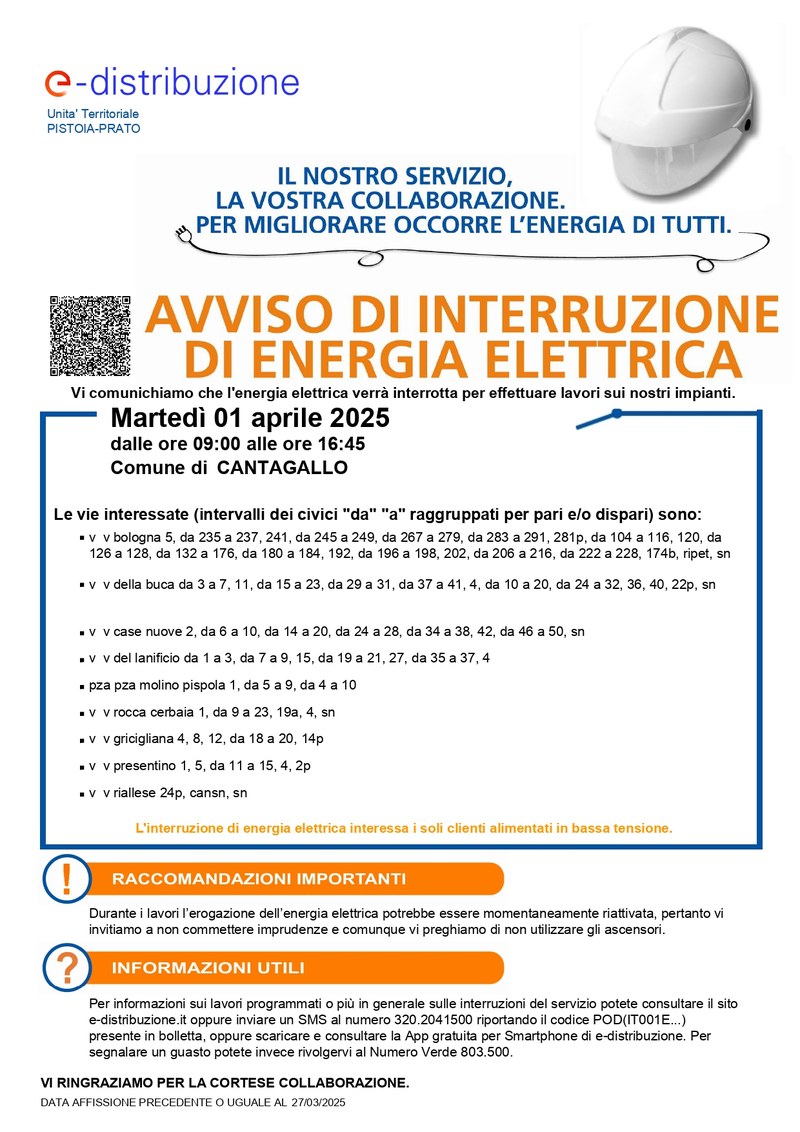 Interruzione fornitura energia elettrica Interruzione fornitura energia elettrica